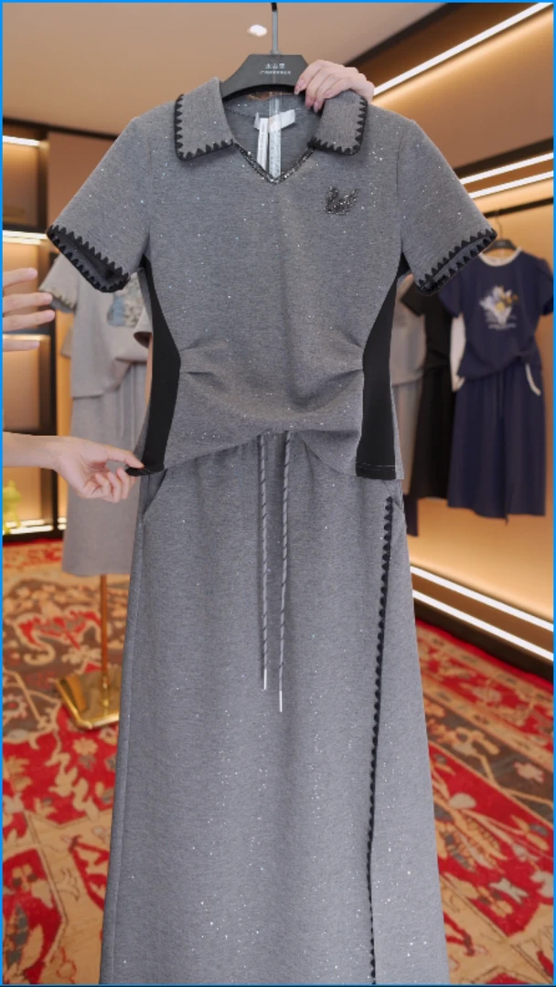 【宠粉价 】夏季新款短袖两件套大码气质显瘦套装裙TZ-228