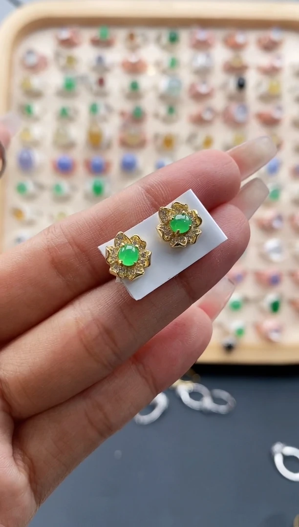 【闪购商品】翡翠戒指银S925镶嵌缅甸天然A货翡翠111 1+