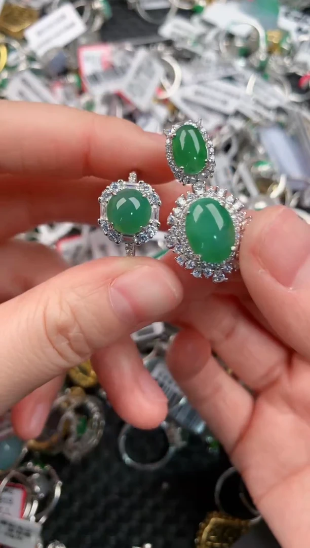 银S925镶嵌戒指翡翠222---7