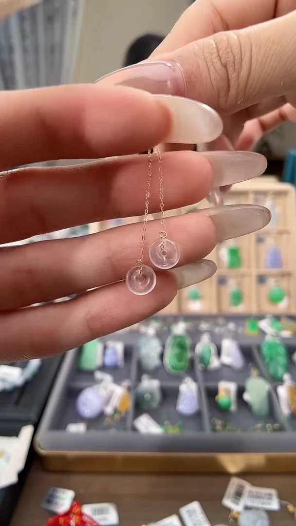 翡翠18K金镶嵌吊坠(不含链)耳线