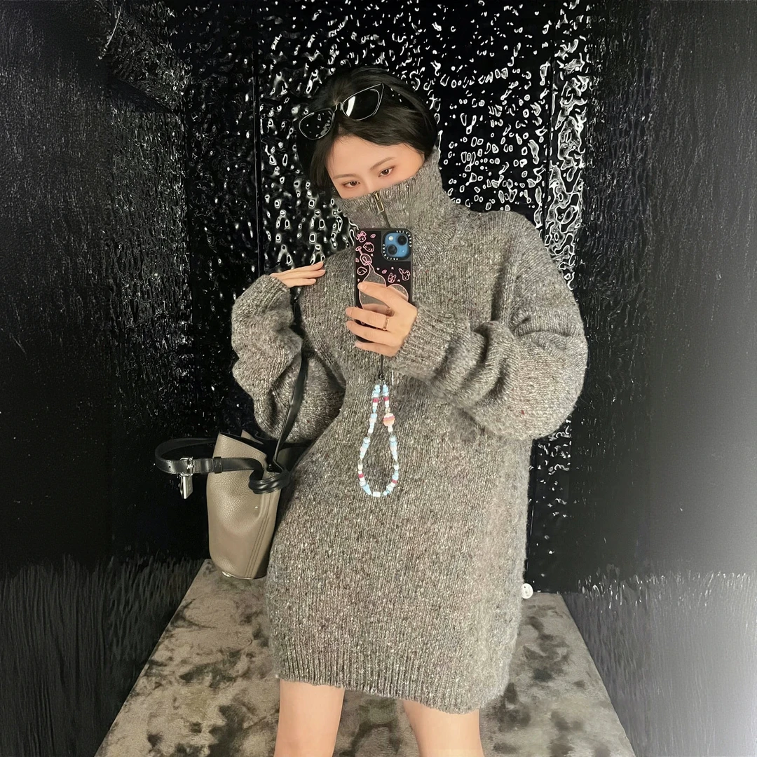 【全新正品支持鉴定】Margiela25秋冬新款麻灰色拉链毛衣加厚套头衫