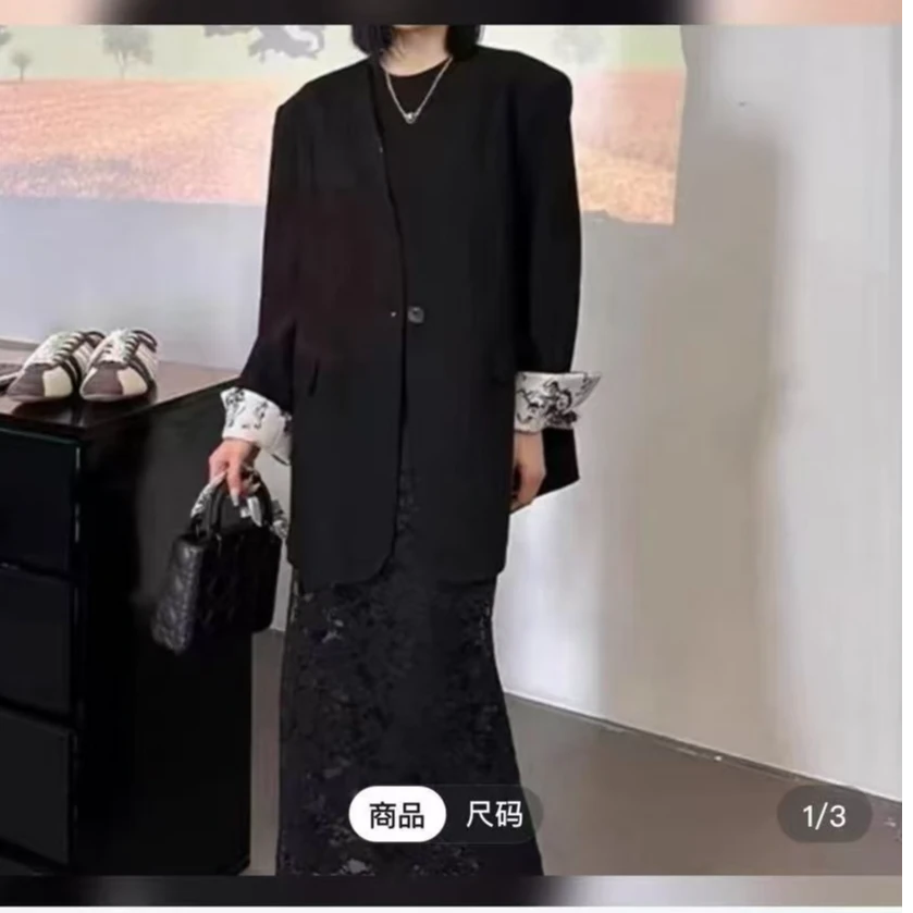 早春新款轻奢高级感新中式国风拼接水墨画袖口休闲西装外套-G