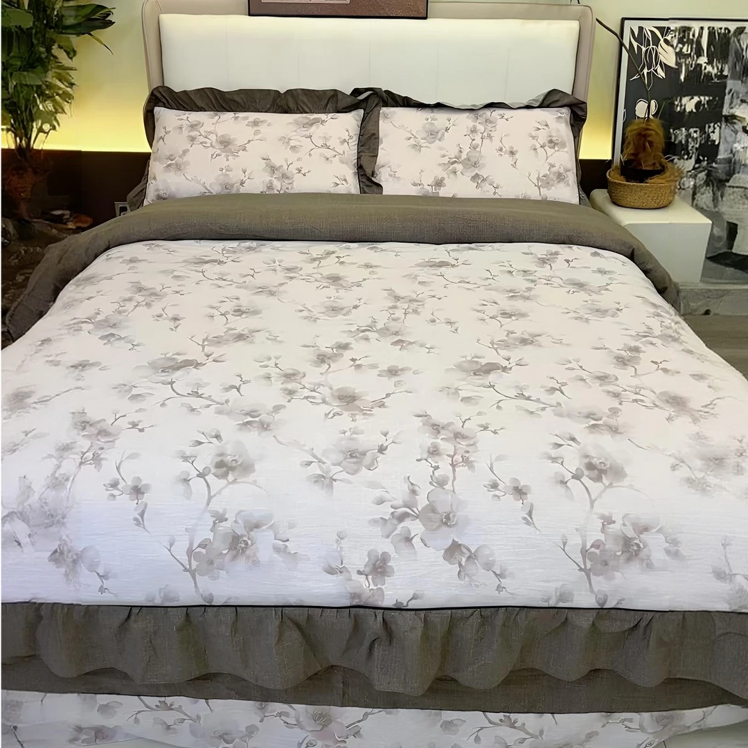 【品牌·新款亚麻花边款四件套--田垄秋光（标准）