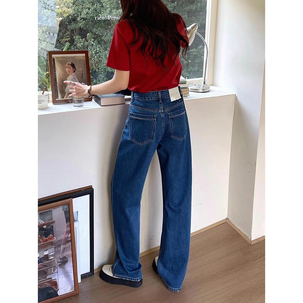 HYY 98683 无弹直筒窄版阔腿白标牛仔裤~