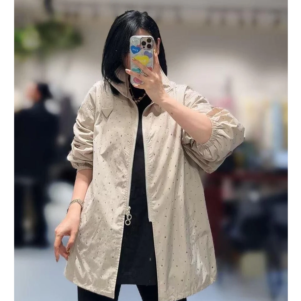 【柏卉服饰】满钻拉链风衣