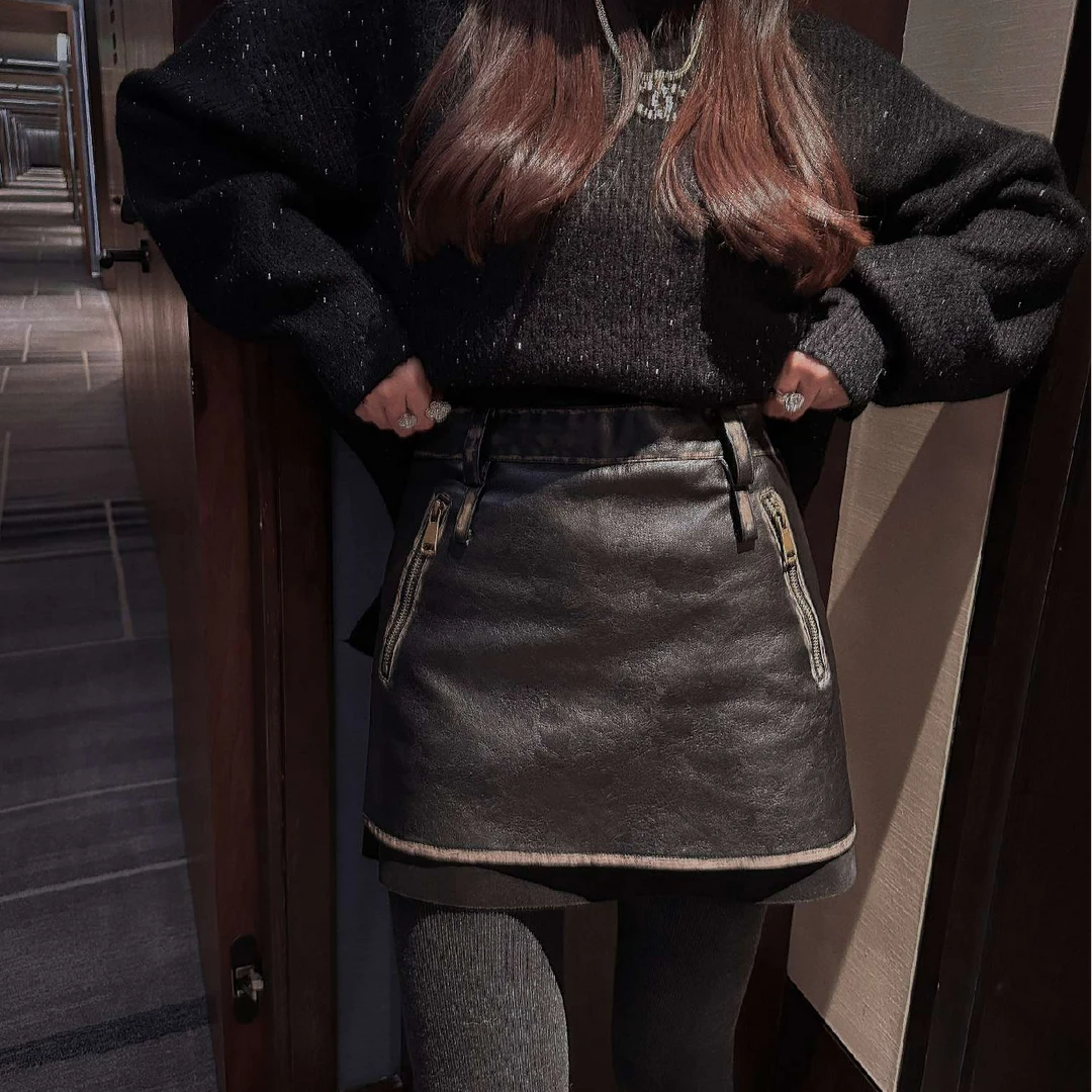 姗蔓深圳原版/5410复古中古风蛋白皮裙-免洗