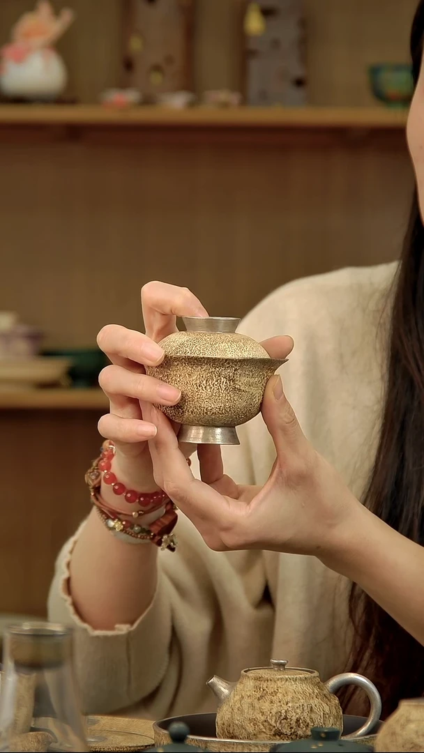 言野手作 粉引仿古小桥盖碗