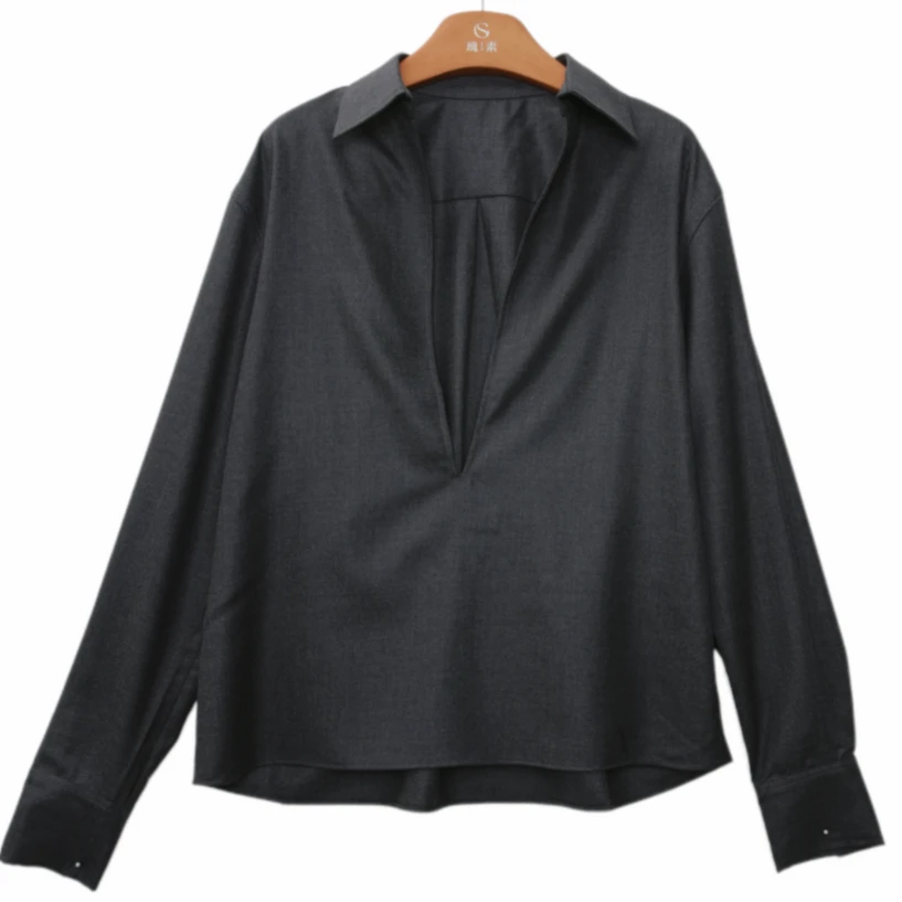 瑰素/精纺羊毛深V衬衣SWM103096