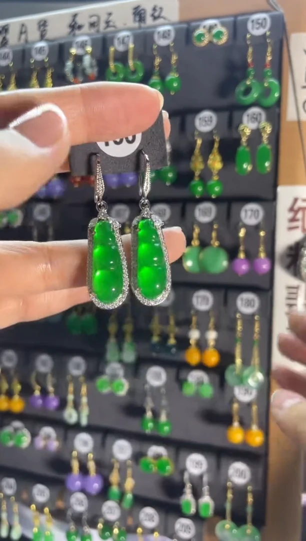 翡翠银S925镶嵌耳饰166