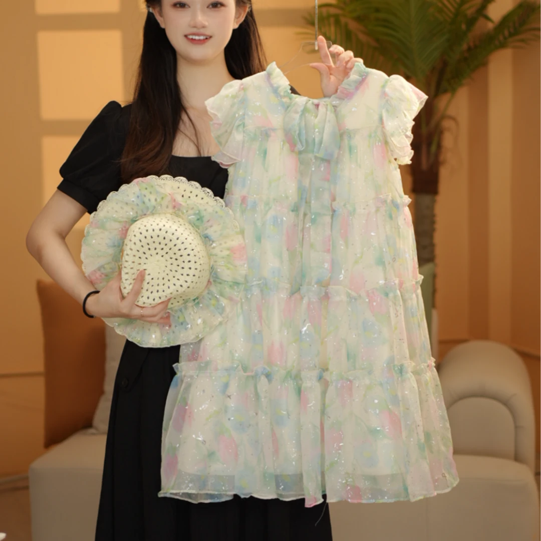 【精灵女孩】女童连衣裙2025夏季时尚飘带蛋糕裙连衣裙T4230001420