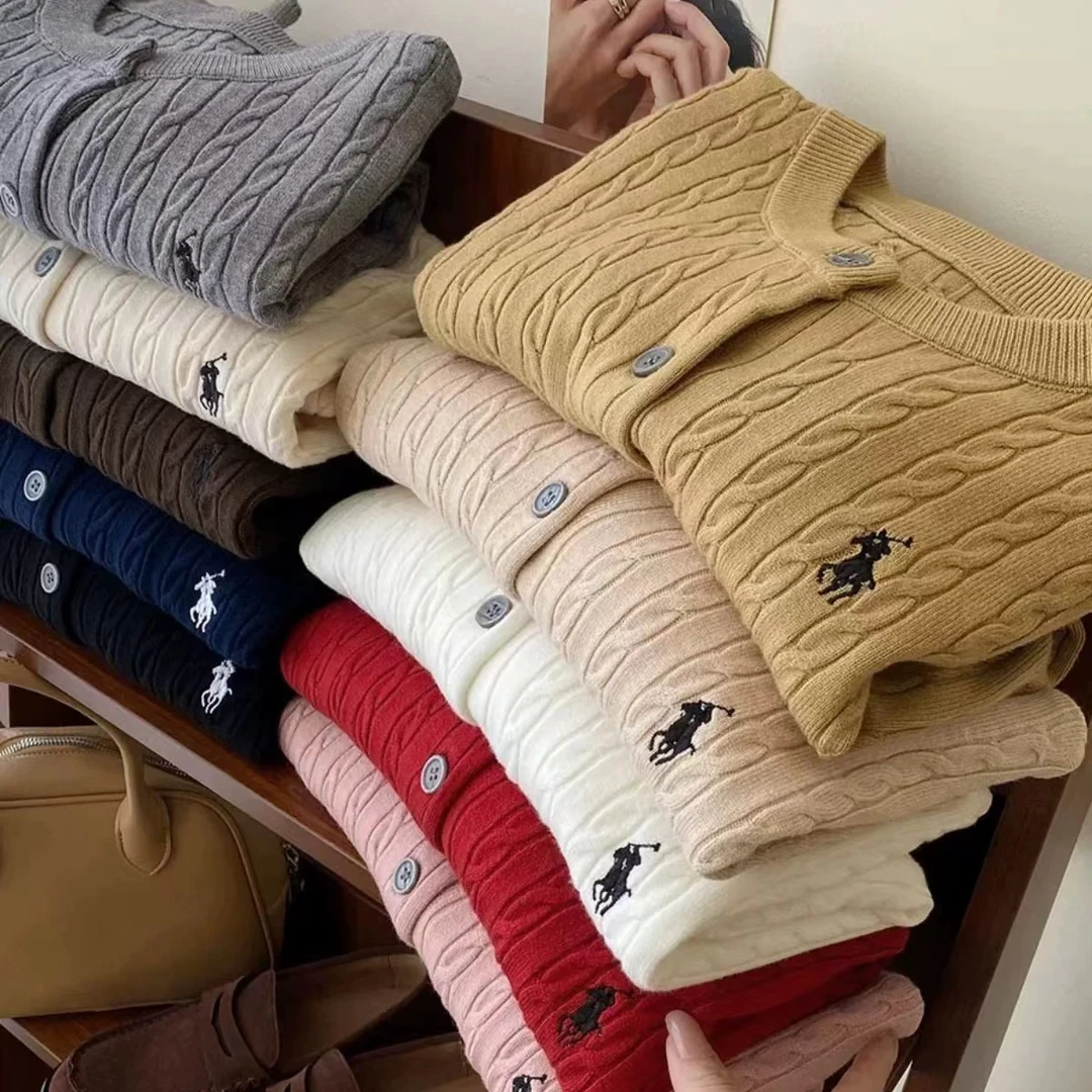 现货2025春秋新款圆领刺绣针织开衫女复古麻花显瘦针织衫上衣毛衣