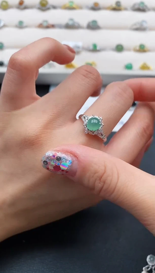 银S925镶嵌戒指翡翠22222222+2