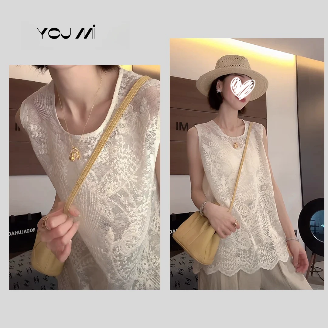 2025春夏季新款中式风圆领通勤蕾丝打底背心8929