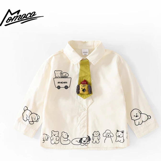 MOMOCO2025款春季男童韩系公仔领带印花衬衫77130234009欧若风