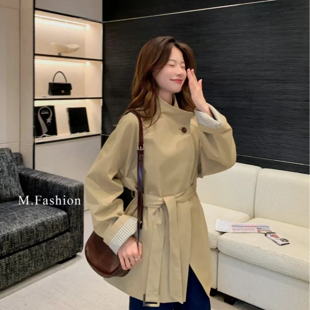 中长款风衣女春季新款廓形卡其色气质小个子韩版一粒扣外套2551