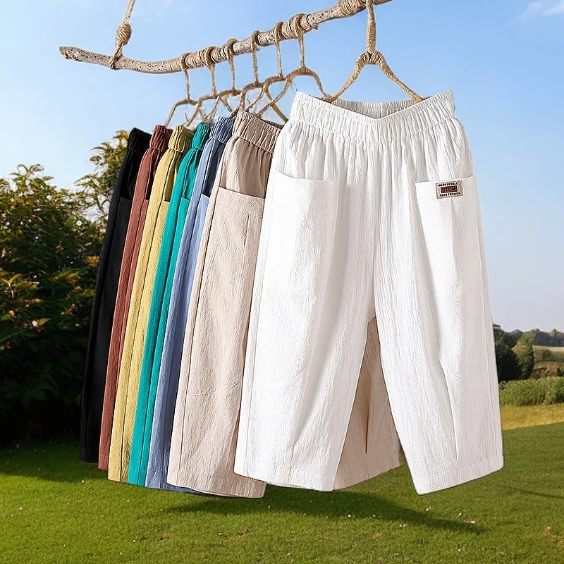 棉麻七分裤女夏季薄款亚麻宽松直筒大码休闲裤高腰显瘦小个子短裤