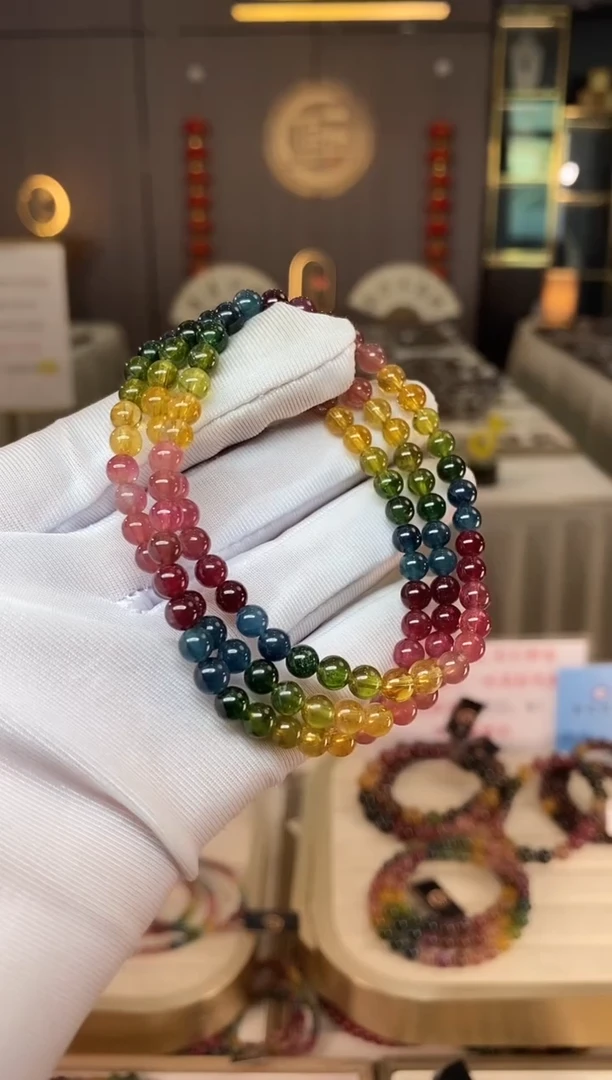 未镶嵌老矿碧玺彩虹三圈手串5mm+碧玺多样性发货一条xion