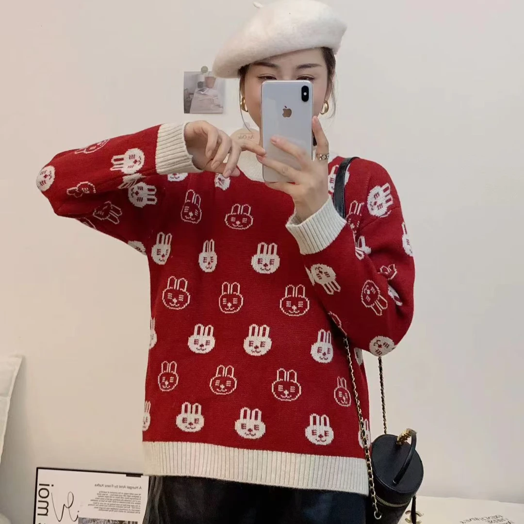 2025新款套头小兔毛衣千绒纱圆领可爱百搭卡通