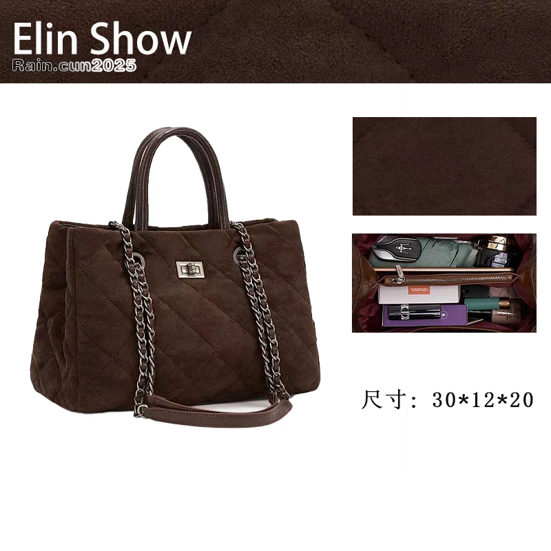 【依琳定制】女士潮流时尚经典气质手拎单肩包ZT-D8065-鹿皮咖