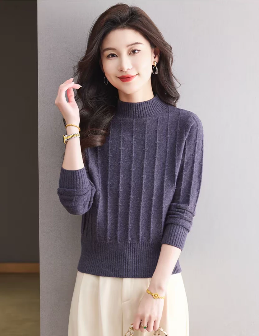 冬季新款洋气时尚小短款半高领女纯色毛衣宽松显瘦加厚针织打底衫