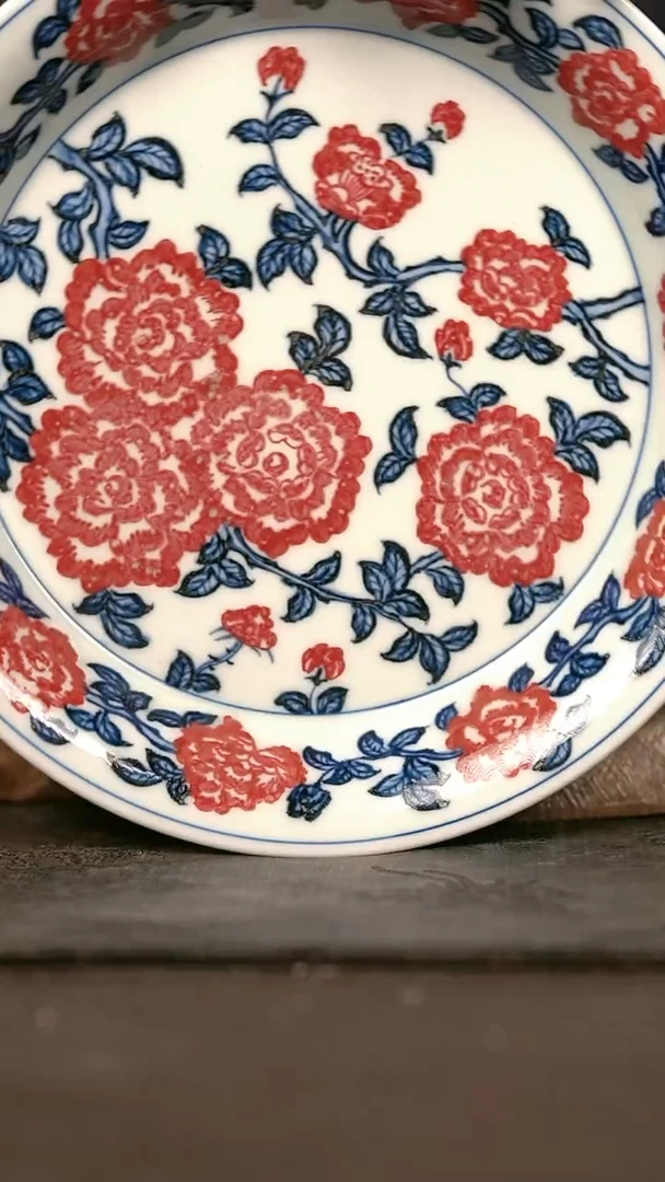 手绘手绘高温瓷  气  玫瑰花赏盘壶承17.5cm