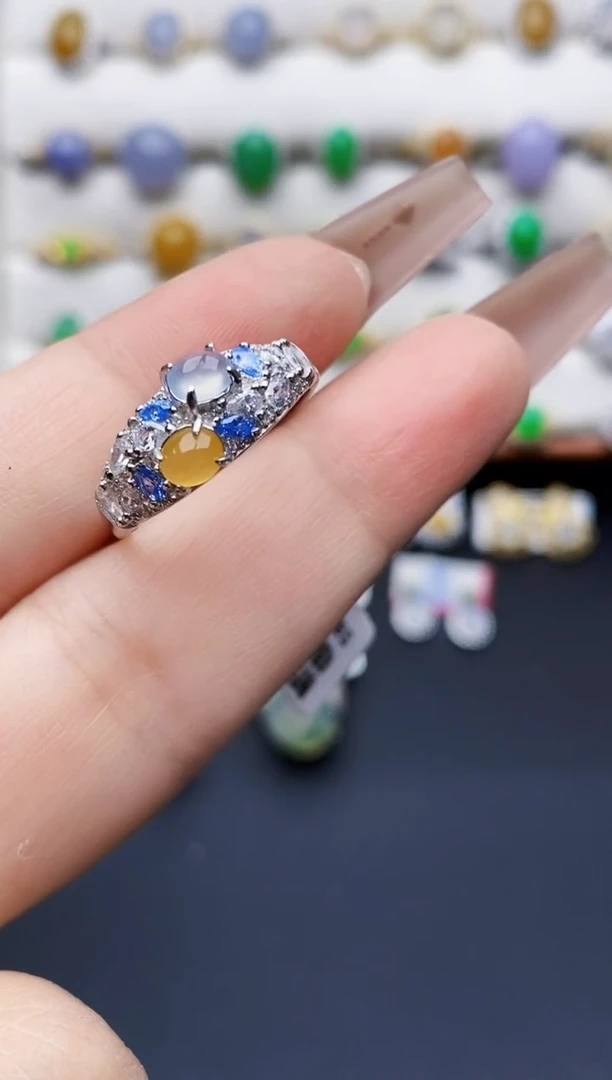 银S925镶嵌戒指翡翠0340