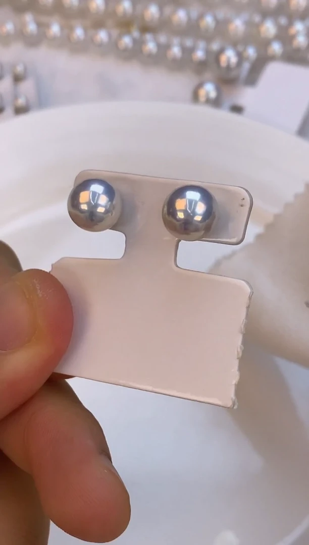 银S925镶嵌耳钉淡水珍珠9-10