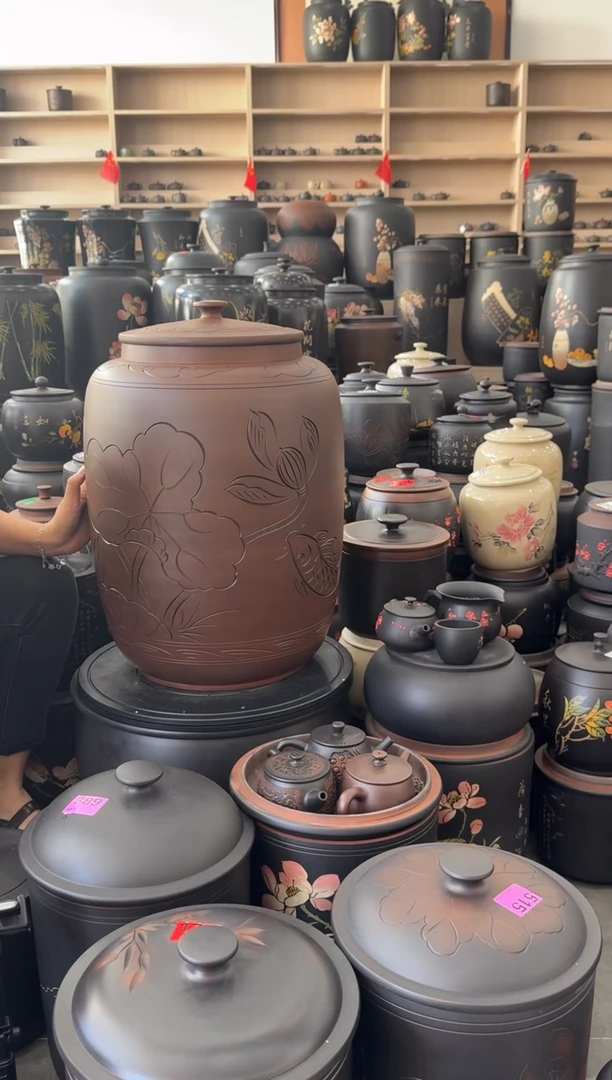 罐完品茶缸高50cm古铜色荷花  412