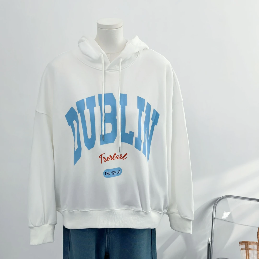 841 2025春季休闲运动套头连帽时尚百搭白色卫衣8719