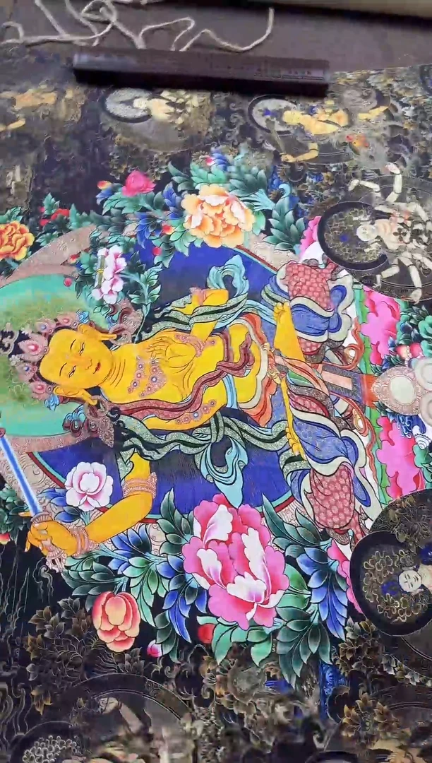 卷轴画【主播精品】高端卷轴画—唐卡012黄文殊菩萨