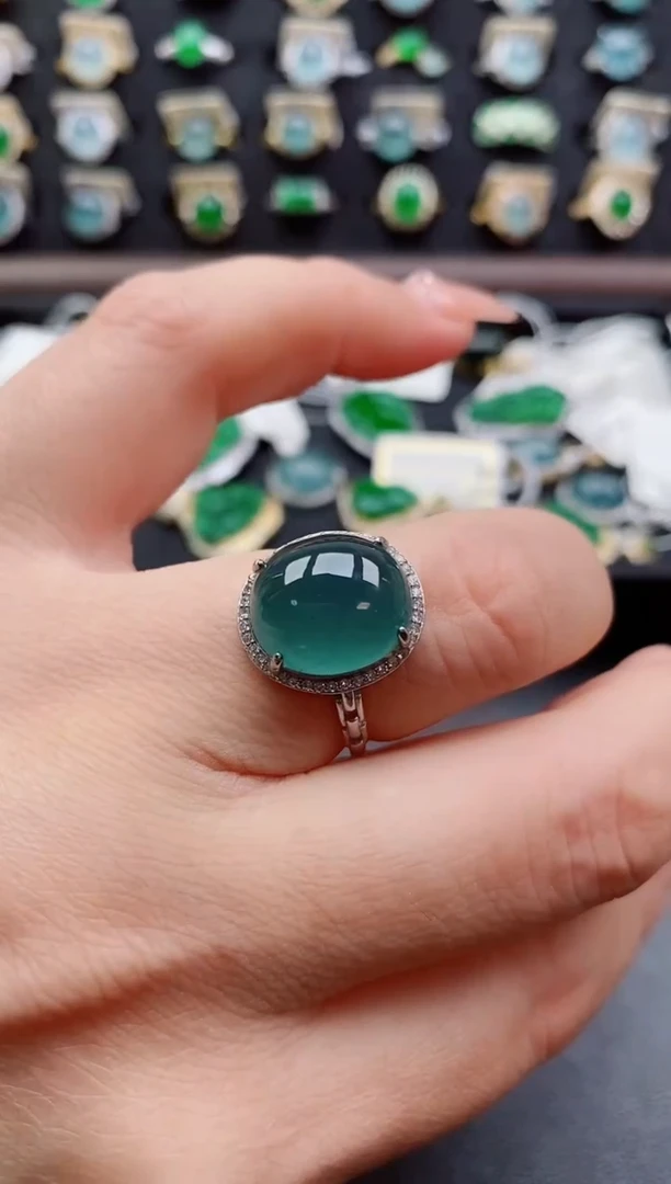 银S925镶嵌戒指翡翠1