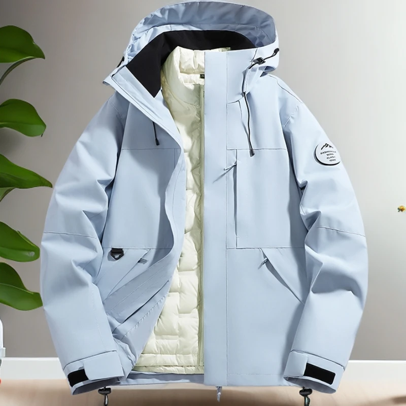 爆款骆驼同款羽绒款三合一冲锋衣连帽情侣登山服摇粒绒保暖冲锋衣