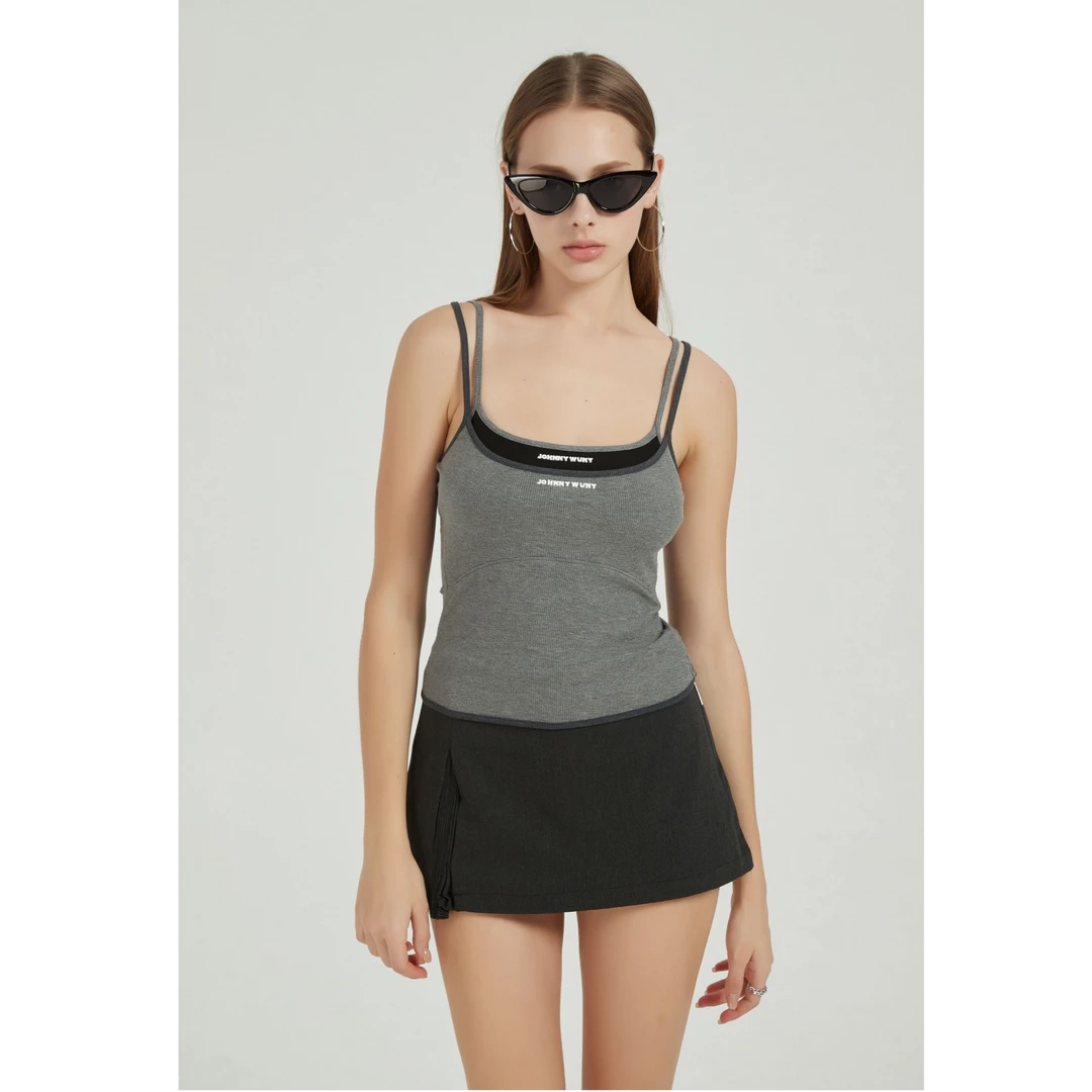 JOHNNYWU撞色假两件双胶印设计感背心吊带 含胸垫