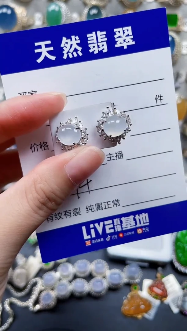 银S925镶嵌翡翠耳饰294