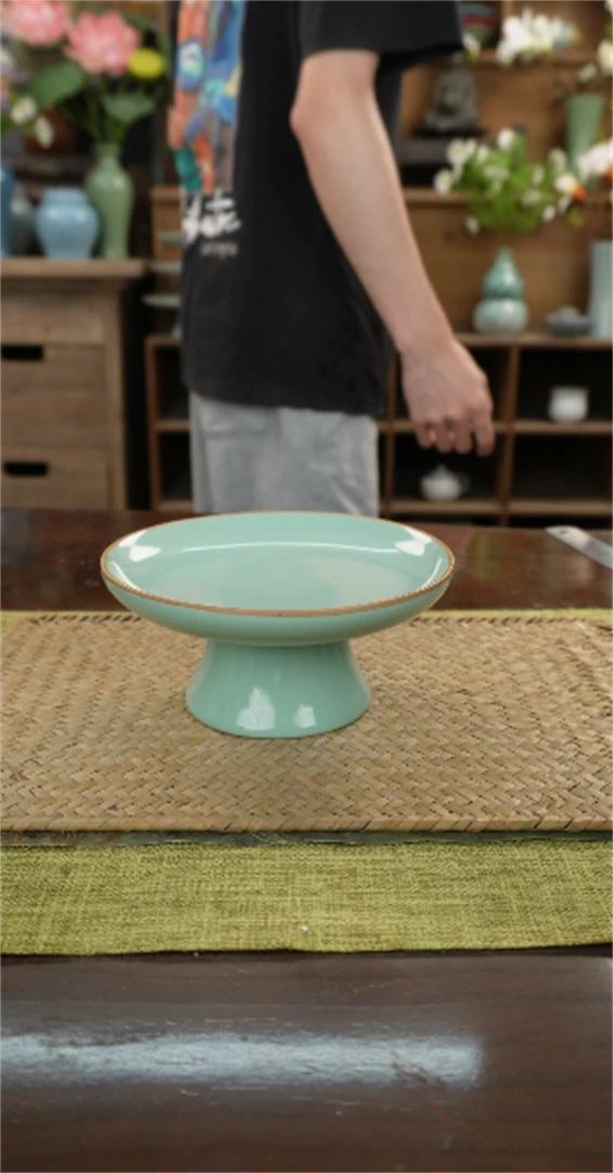 【闪购商品】透青色团圆高足粗脚果盘15cm