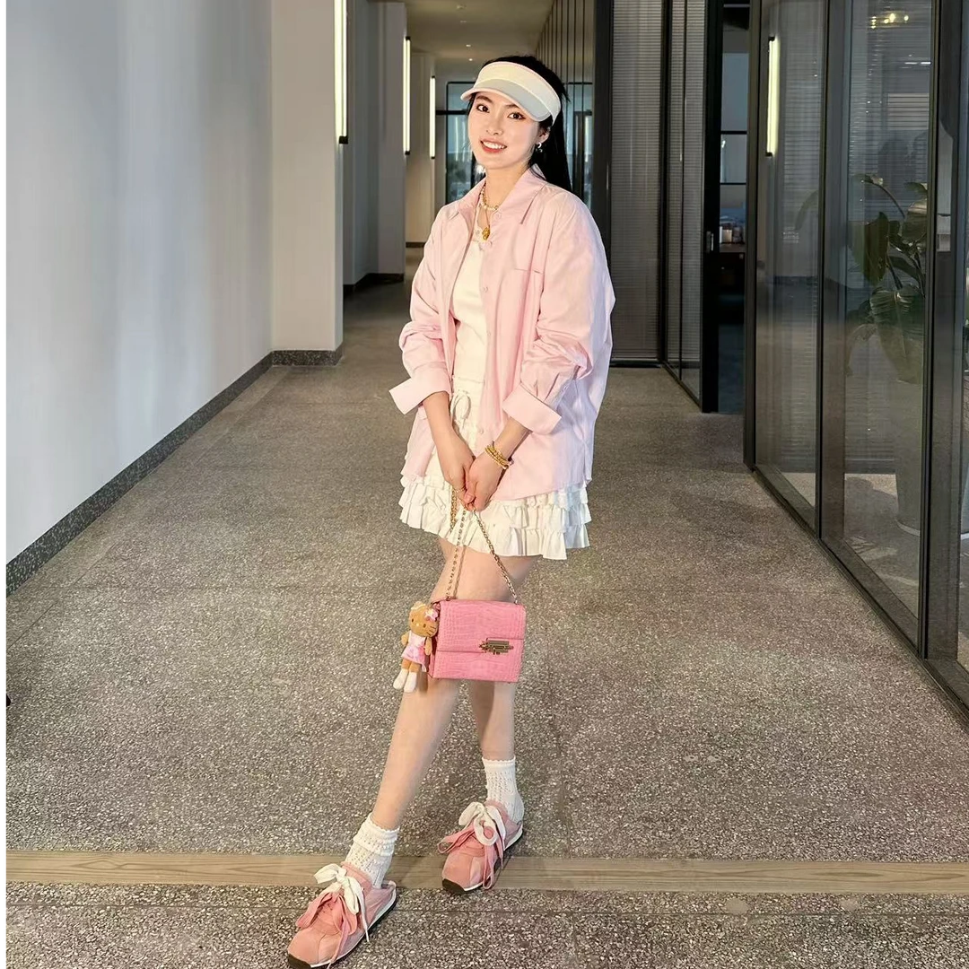 PM王囡囡 粉/白大口袋慵懒感宽松衬衫 ND1A0202