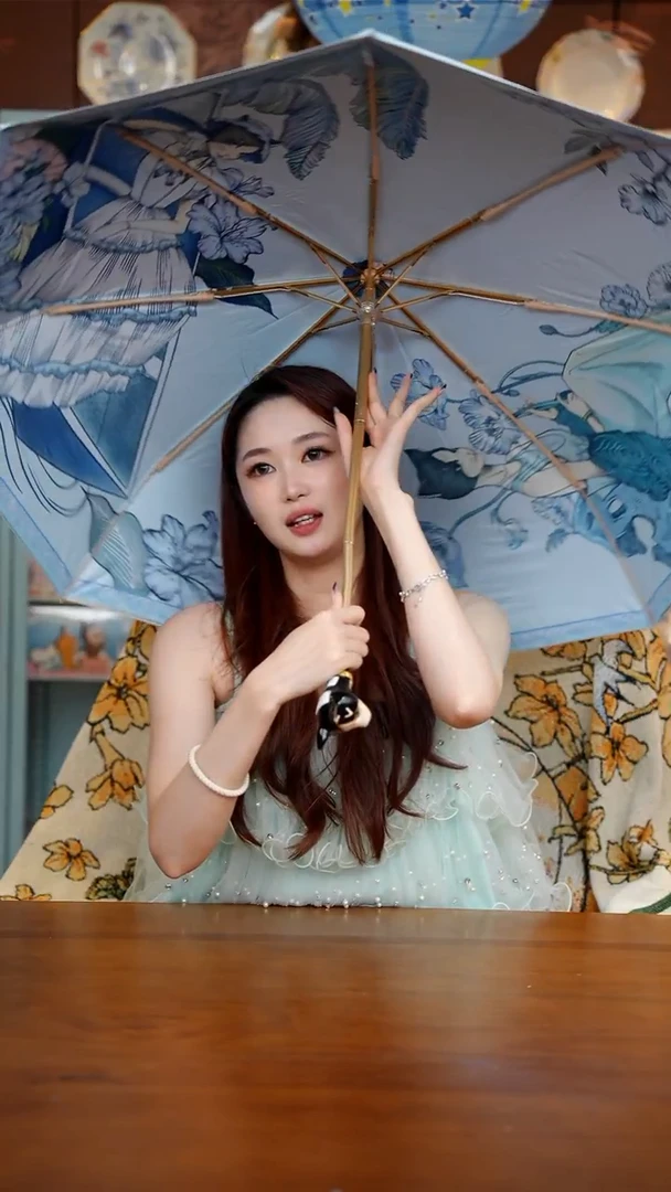 271-Hepburn Cat 赫本猫巴黎旅行双层三折防晒伞-蓝色