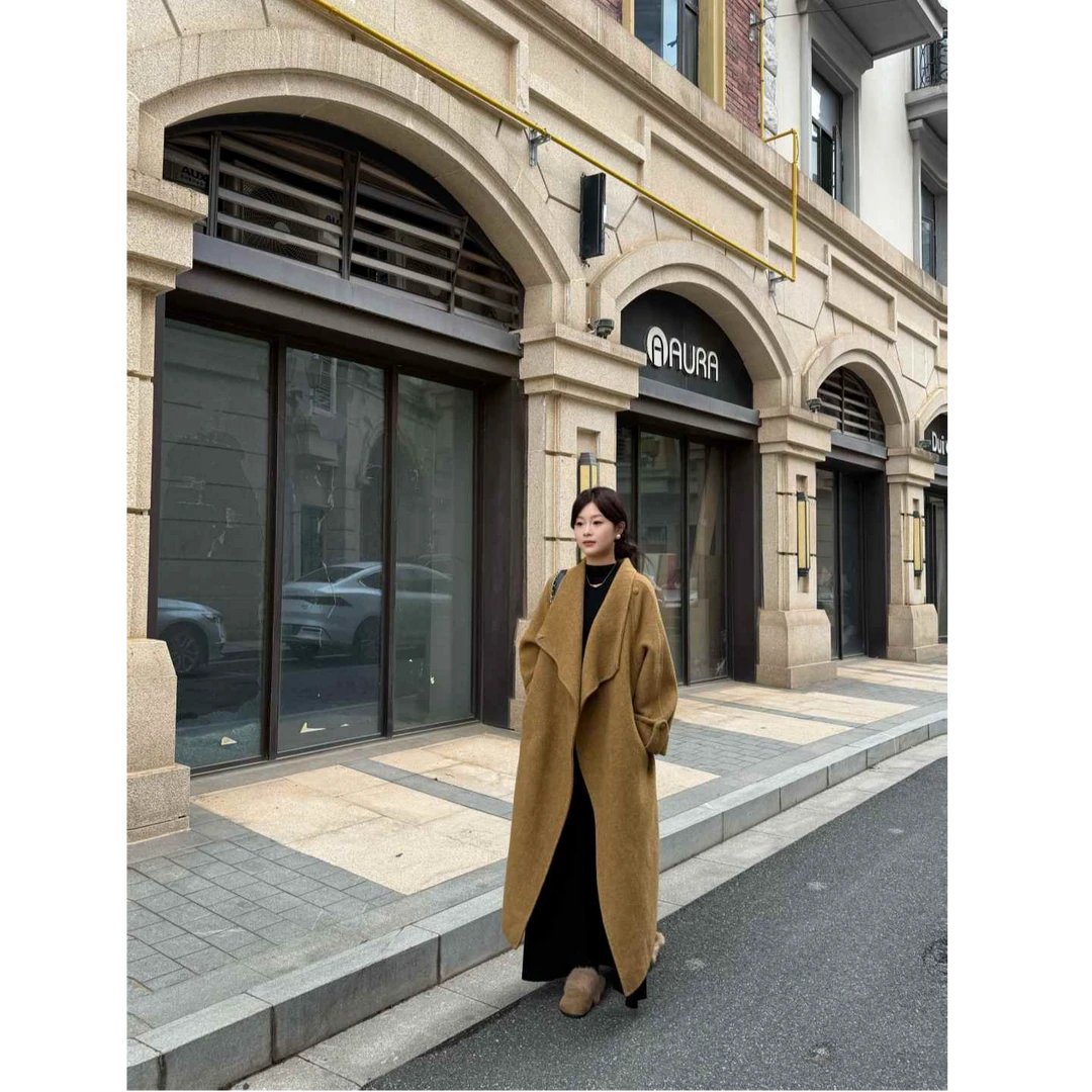 【】秋冬新款时尚气质修身百搭宽松双面呢大衣外套24010