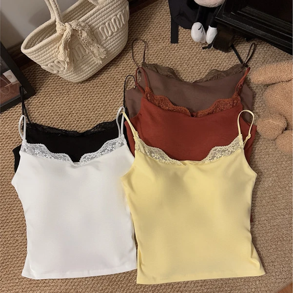 夏季时尚V领短款吊带背心内衣 一体式带胸垫修身美背法式内搭外穿