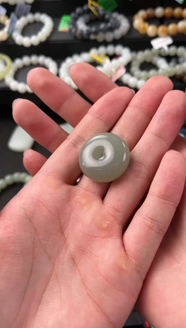 【闪购商品】和田玉平安扣未镶嵌且末青白平安扣微色差