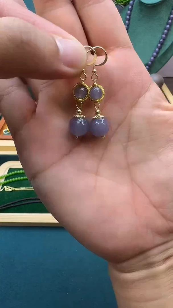 和田玉14K金镶嵌耳饰E139