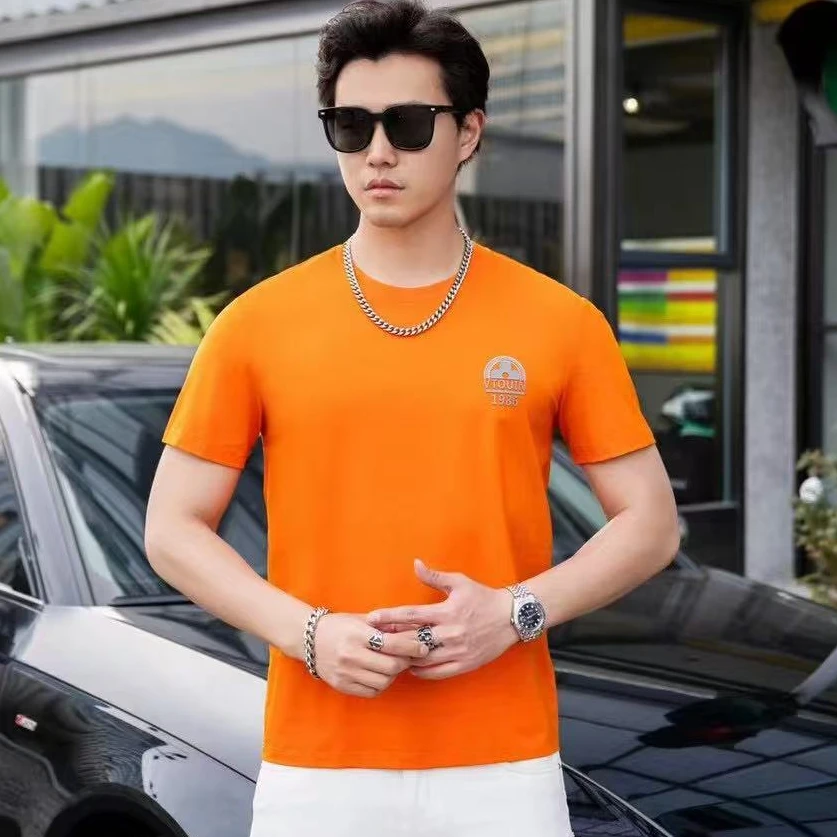 2025夏季新款修身男士休闲高品质修身帅气薄款字母印花短袖T恤