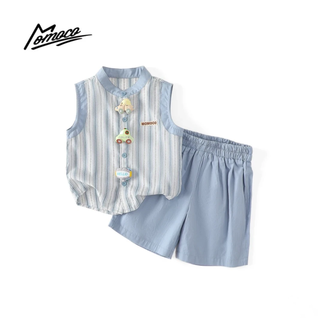 MOMOCO夏季男女童时尚洋气韩版小汽车公仔无袖套装77230580033