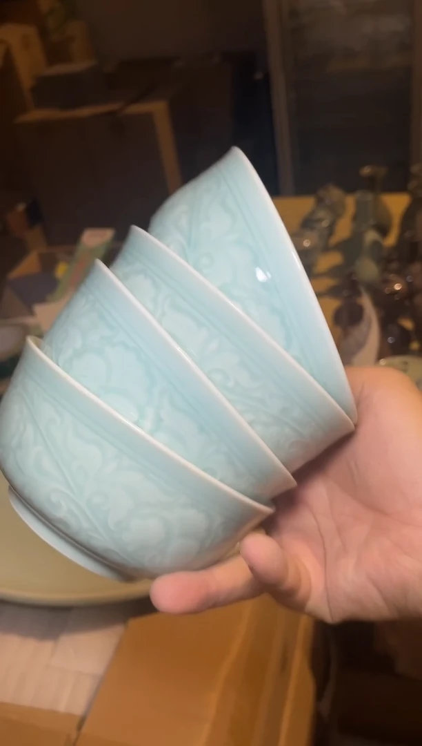 微瑕天青5.105宫廷碗4只