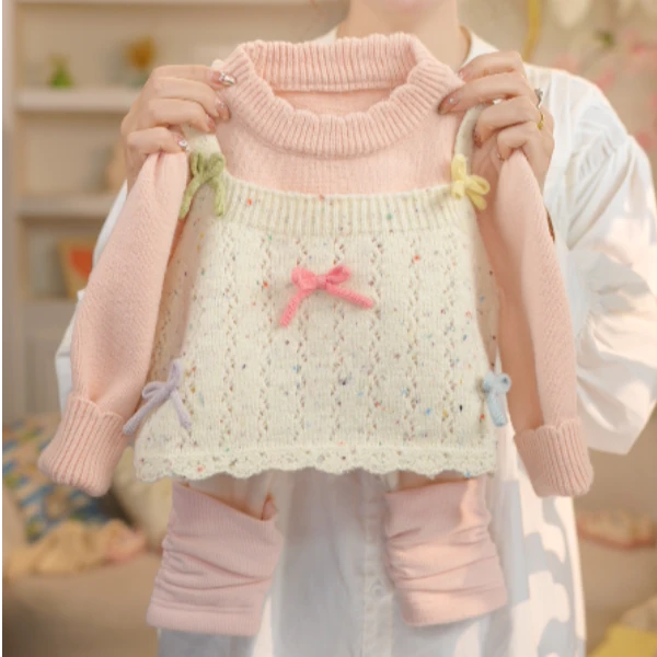 【081】2024年秋季新款可爱立体蝴蝶结假两件毛衣