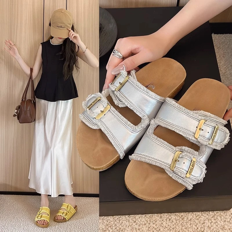 新款厚底勃肯拖鞋女时尚外穿2025夏季新款复古休闲双皮带扣M002