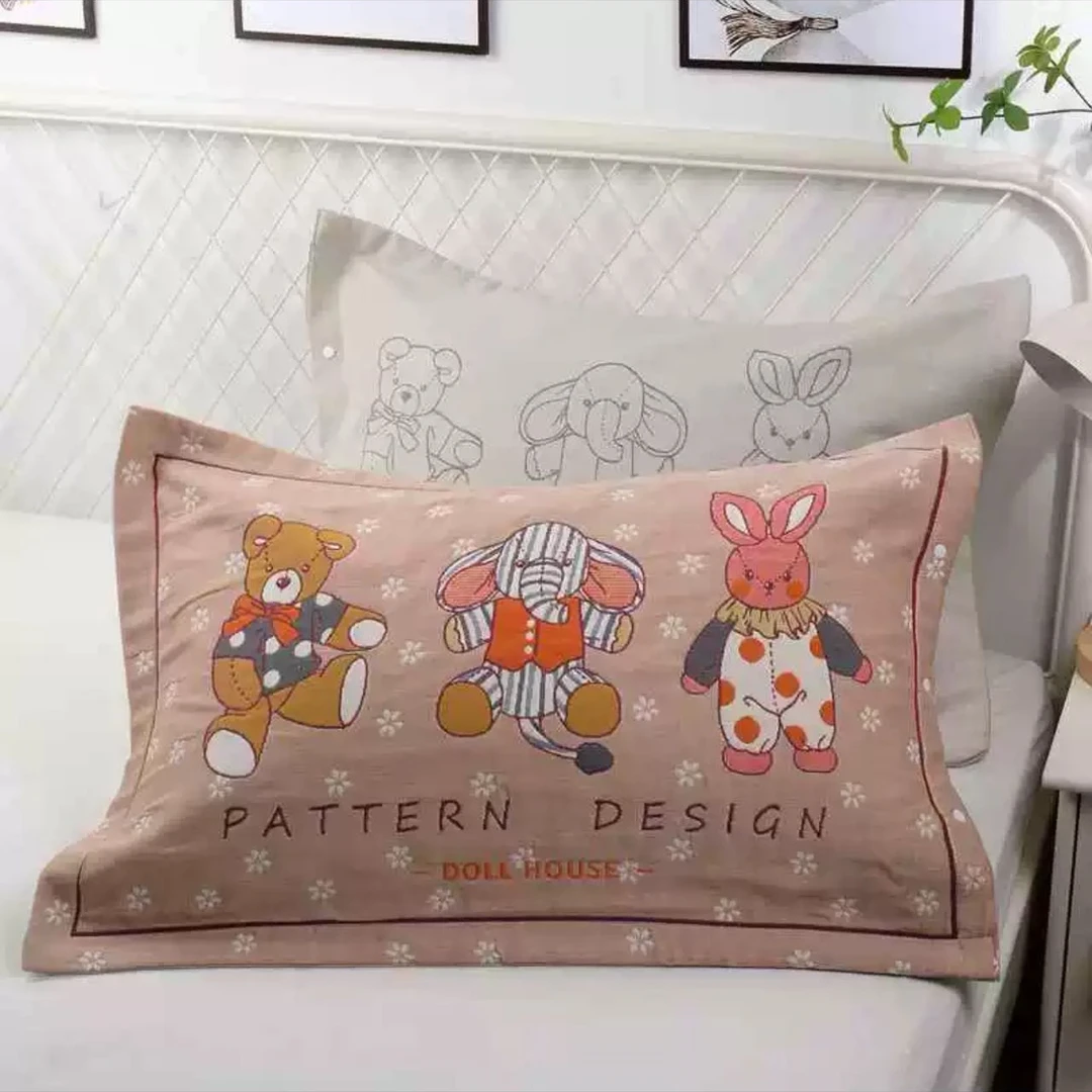 【甜甜家】高端系列：100%全棉品质高端枕套一对-布偶熊浅咖