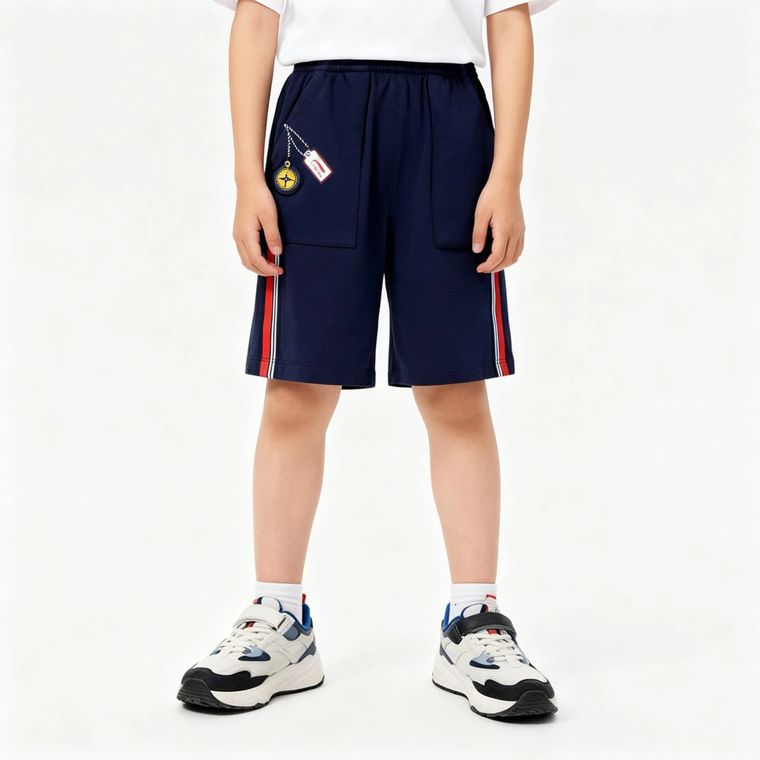 李宁短裤男童夏季运动时尚系列透气常规休闲短卫裤YKST017-1-B品