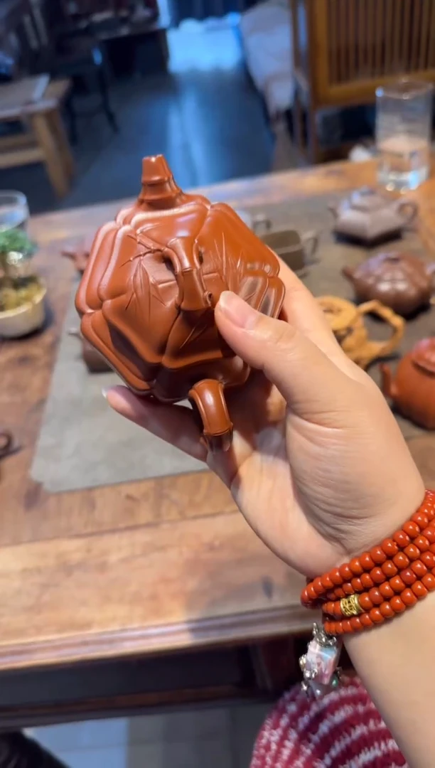 茶壶紫砂月*六方海棠双线竹鼓