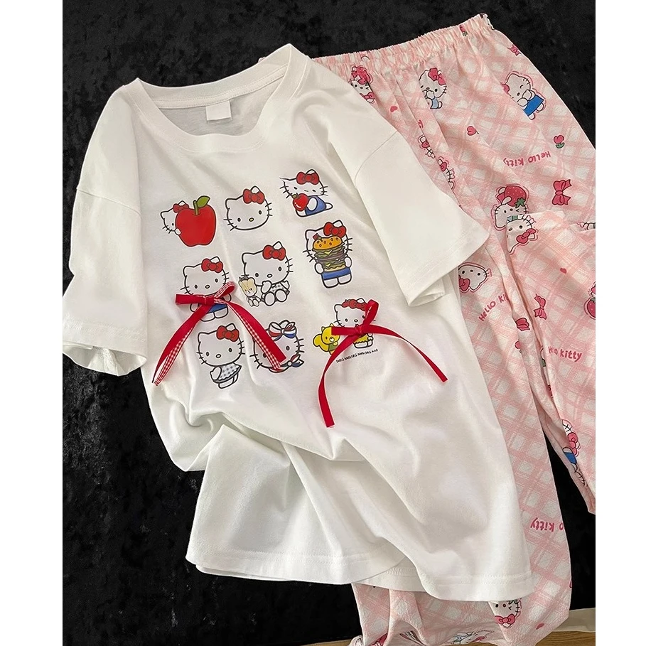 【可爱凯蒂猫】韩系宽松休闲短袖睡衣女春夏季新款长裤套装家居服